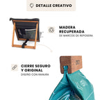 Detalle de madera recuperada de reposeras en el cierre de la yerbera Chilly